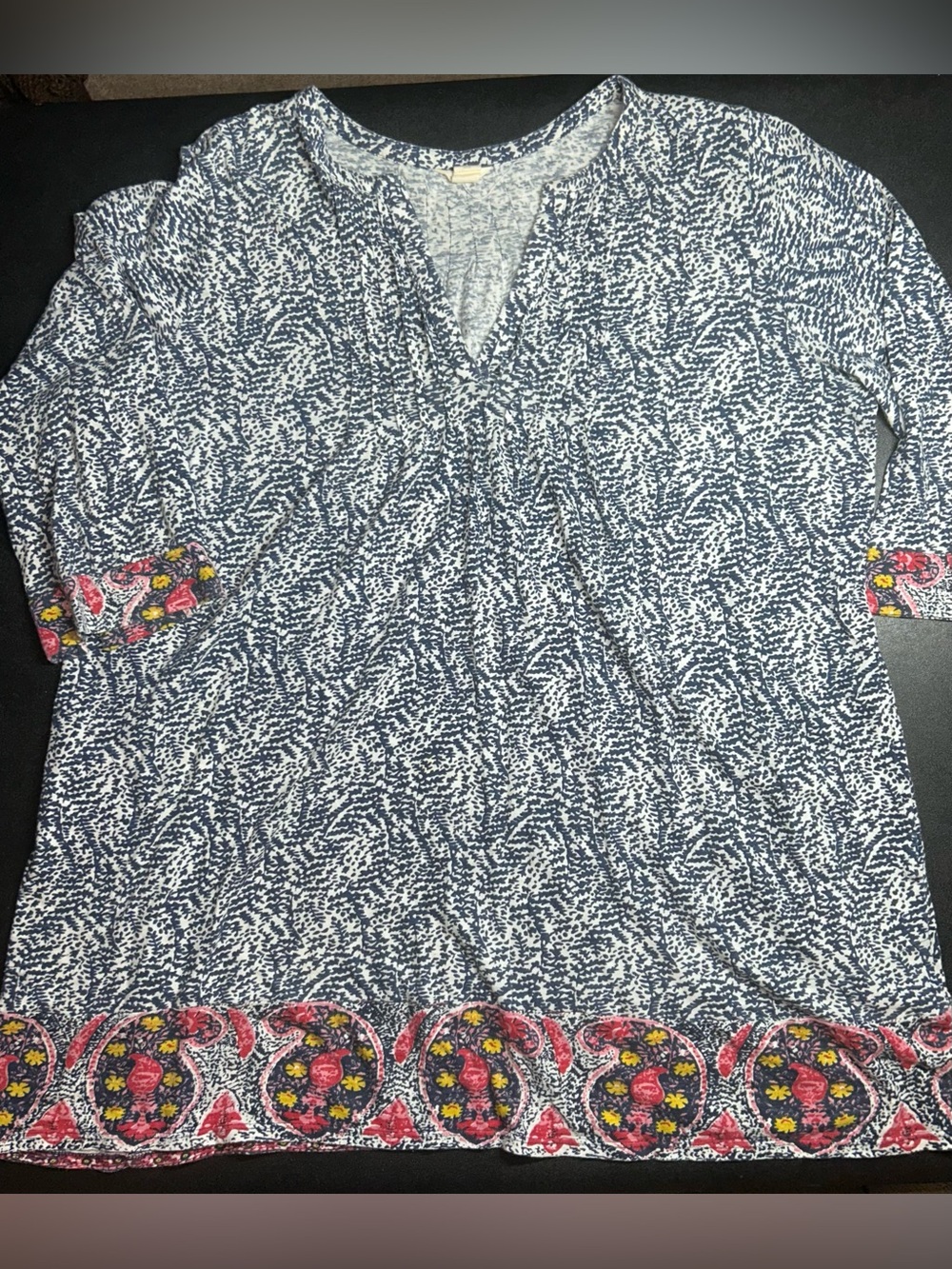 Lucky Brand Size L Mixed Print Shift Comfort Easy Wear Cotton Boho Dress